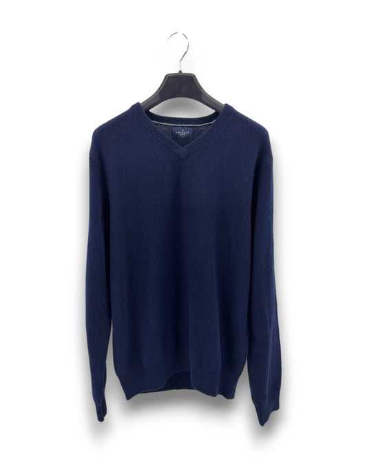 Hackett London Herren Pullover Gr. L Midnight Blue 100% Lammwolle V-Ausschnitt