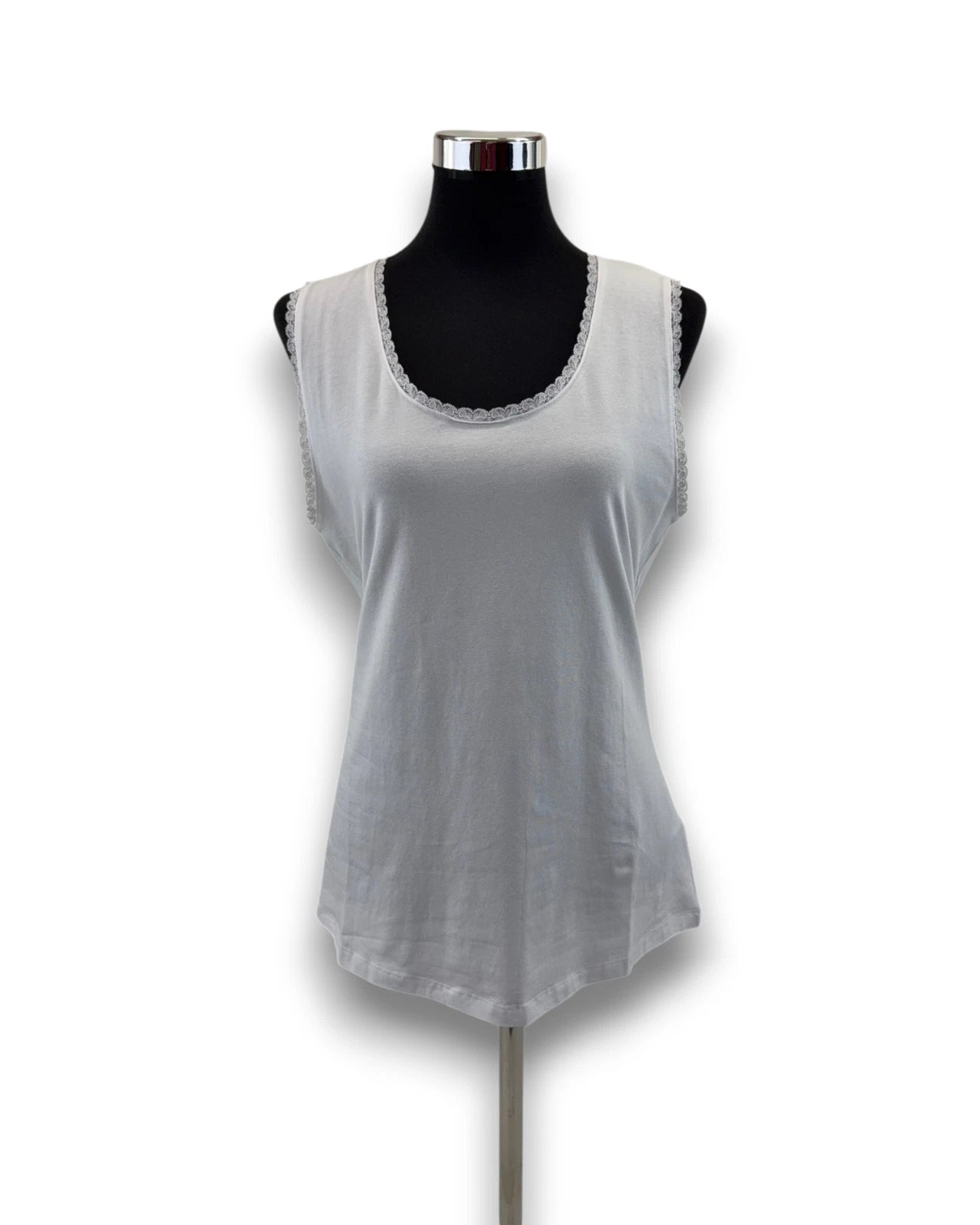 Laurason Damen Top Gr. L Weiß ärmellos mit Spitze Oberteil Shirt