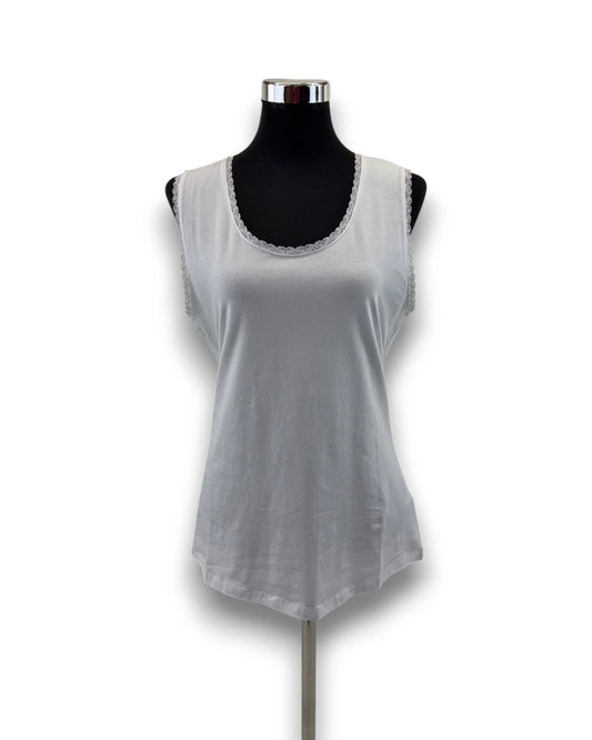 Laurason Damen Top Gr. L Weiß ärmellos mit Spitze Oberteil Shirt