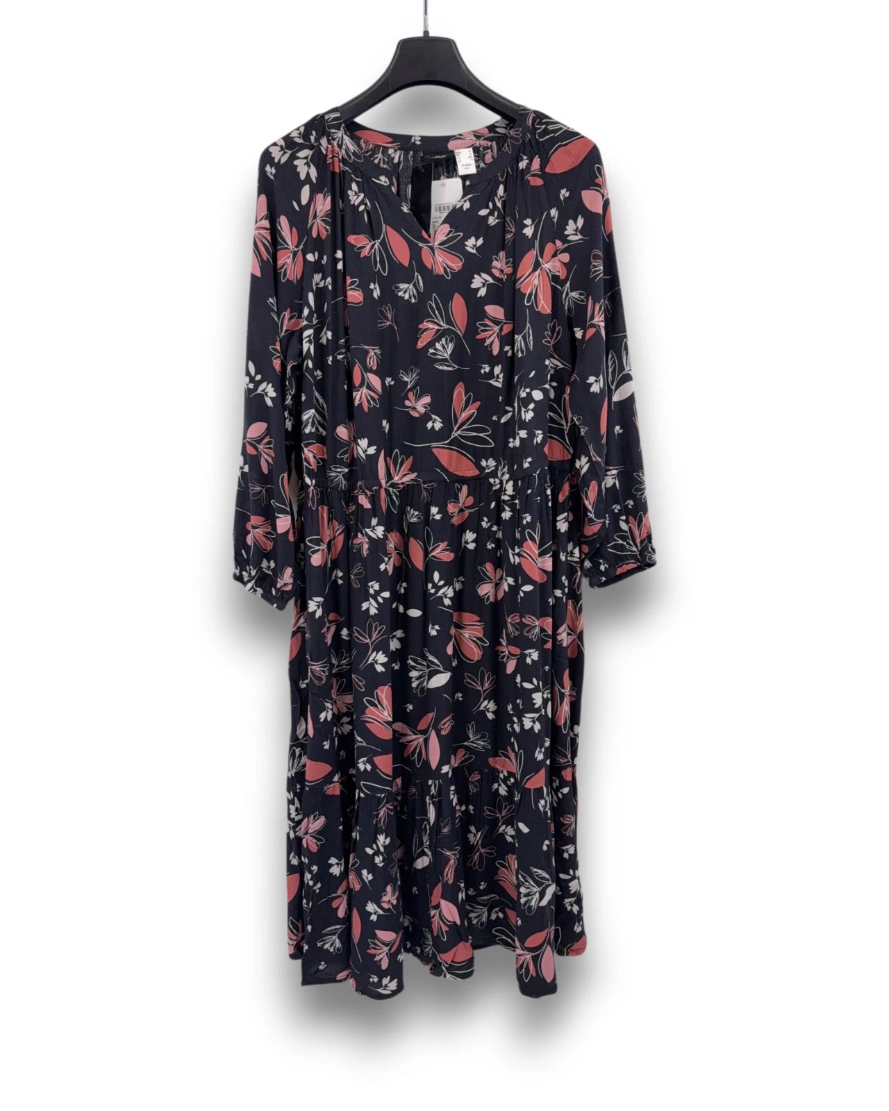 MiaModa Maxikleid Gr. 50 Kleid Floral Langarm Viskose Volant Schwarz Blumen