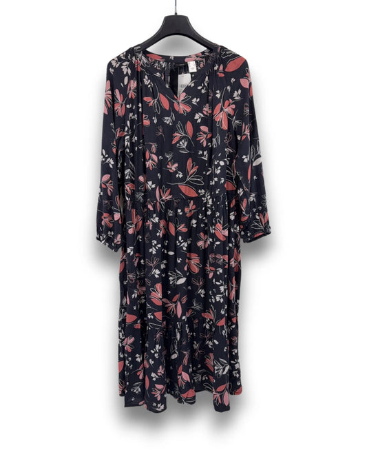 MiaModa Maxikleid Gr. 50 Kleid Floral Langarm Viskose Volant Schwarz Blumen