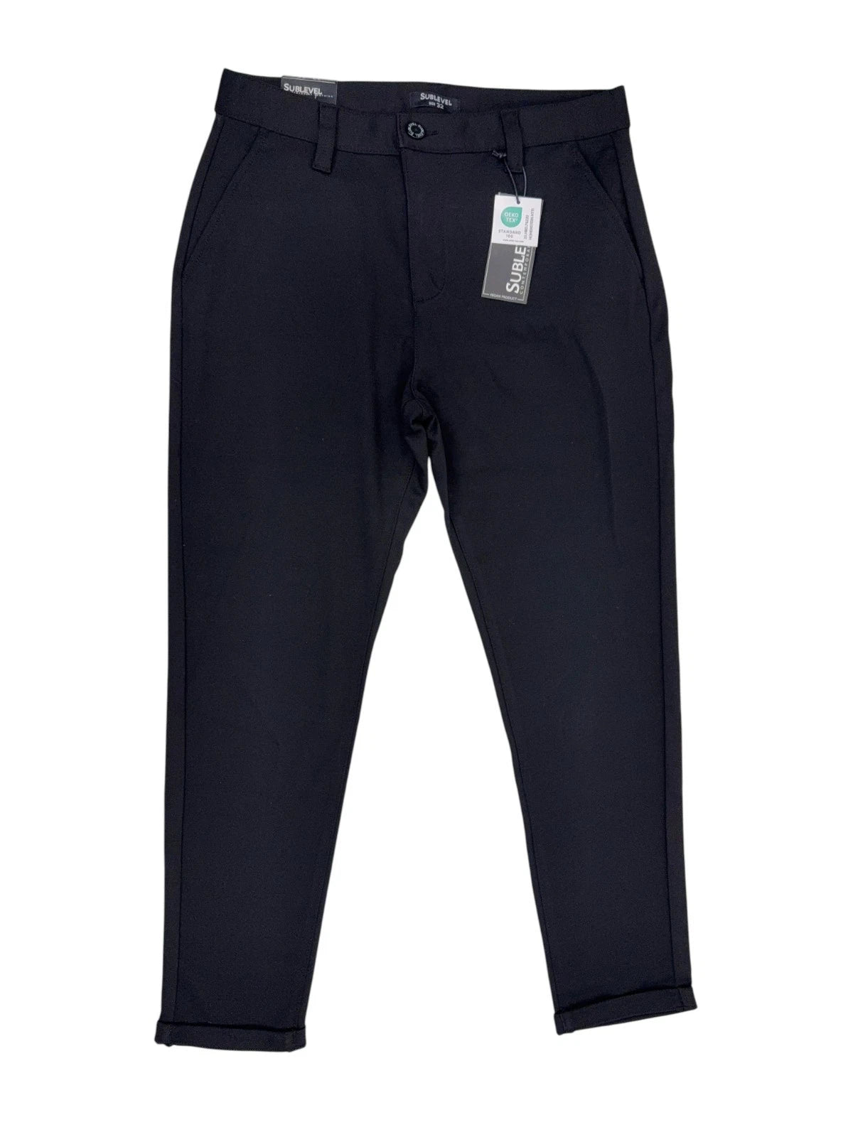 Sublevel Herren Chino Hose Gr. 32 schwarz mit Aufschlag Stretchmaterial