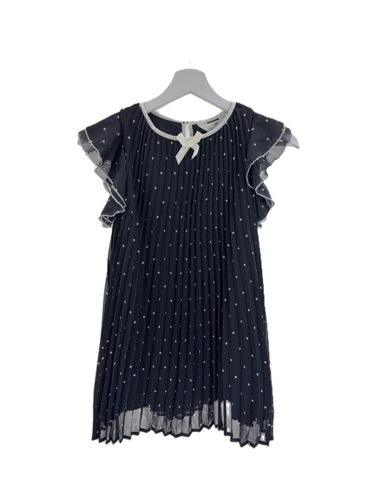 H&M Mädchen Plissiertes Kleid A-Linie schwarz mit Punkten Gr. 122 Kappenärmel