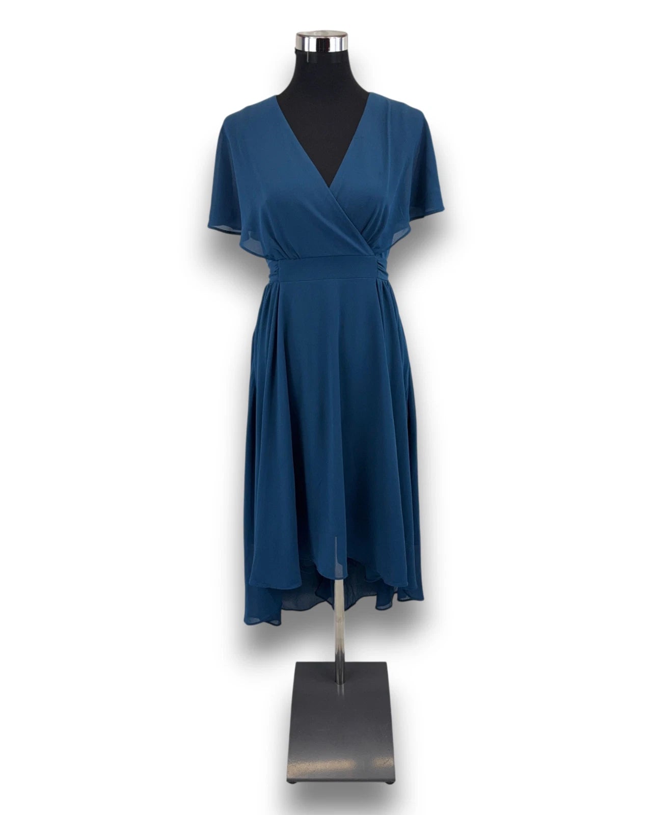 Curlbiuty Damen Kleid Blau Gr. 36 Chiffon V-Ausschnitt Cocktailkleid Vokuhila