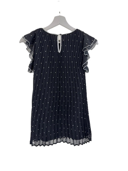 H&M Mädchen Plissiertes Kleid A-Linie schwarz mit Punkten Gr. 122 Kappenärmel