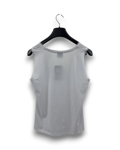 Laurason Damen Top Gr. L Weiß ärmellos mit Spitze Oberteil Shirt