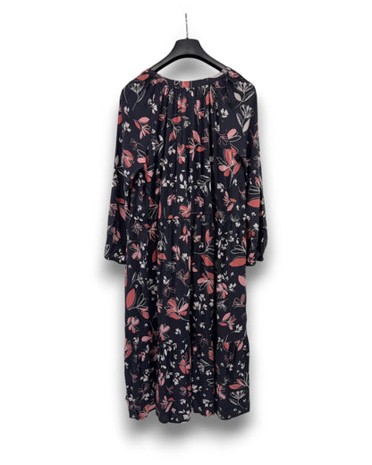 MiaModa Maxikleid Gr. 50 Kleid Floral Langarm Viskose Volant Schwarz Blumen
