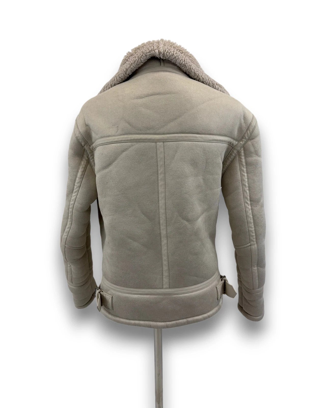 Zara Damen Jacke Gr. S hellbeige Teddy Bikerjacke mit Reißverschluss Preowned