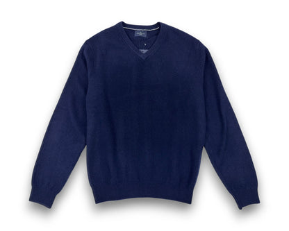 Hackett London Herren Pullover Gr. L Midnight Blue 100% Lammwolle V-Ausschnitt
