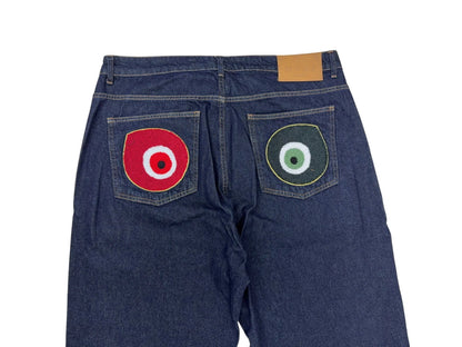 RVNI Herren Baggy Fit Jeans OG Nazar Gr. 36 Dark Blue Mit Patches hinten Hose