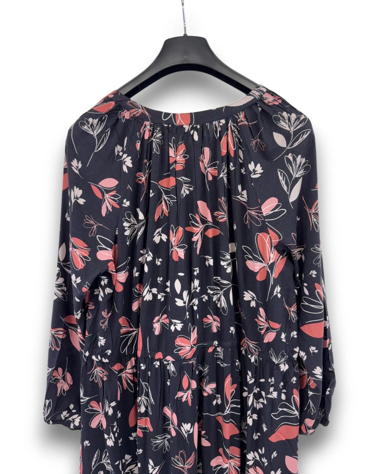 MiaModa Maxikleid Gr. 50 Kleid Floral Langarm Viskose Volant Schwarz Blumen