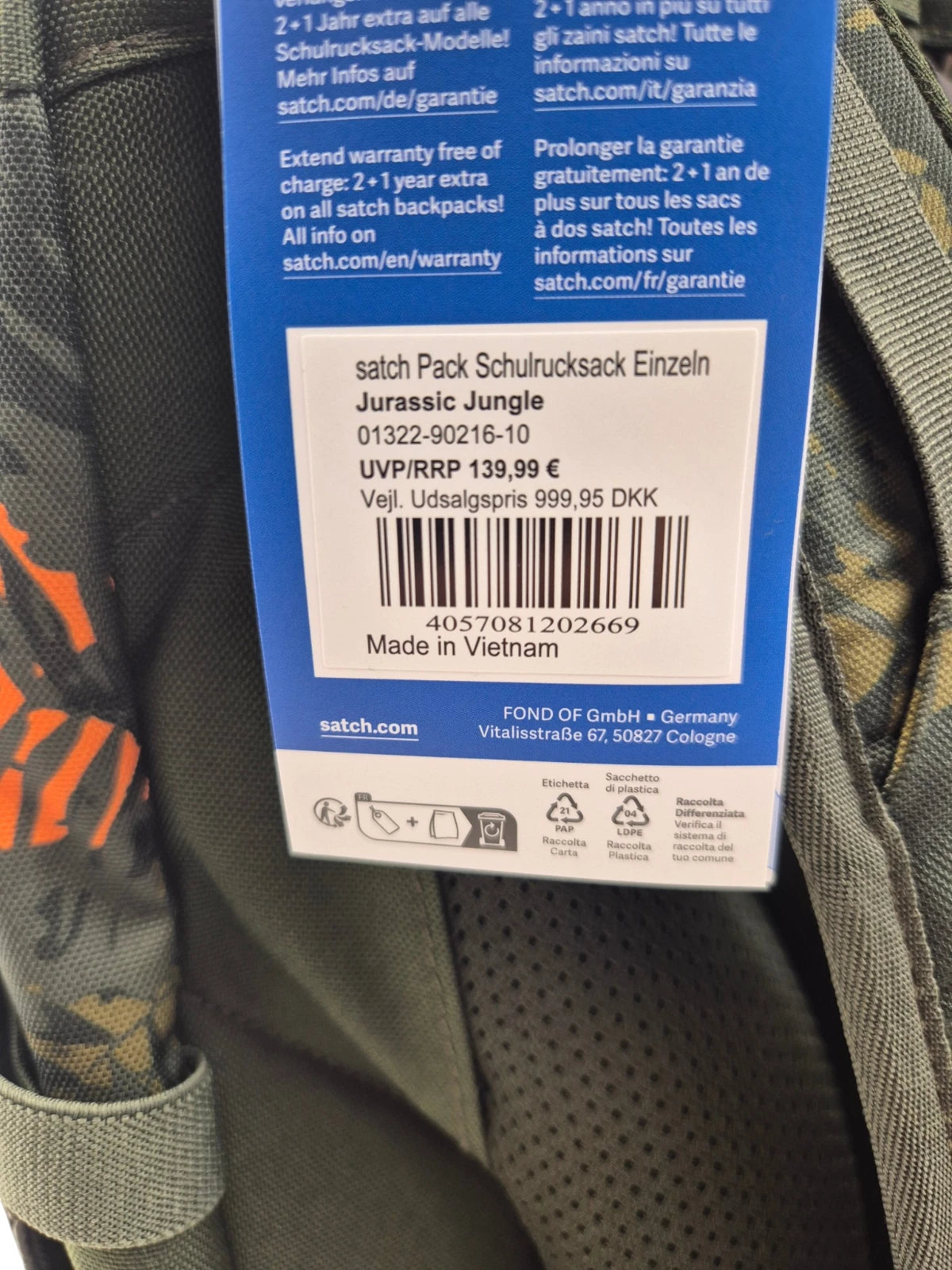Satch Pack Schulrucksack Rucksack Jurassic Jungle - Grün Ranzen 30L NEU
