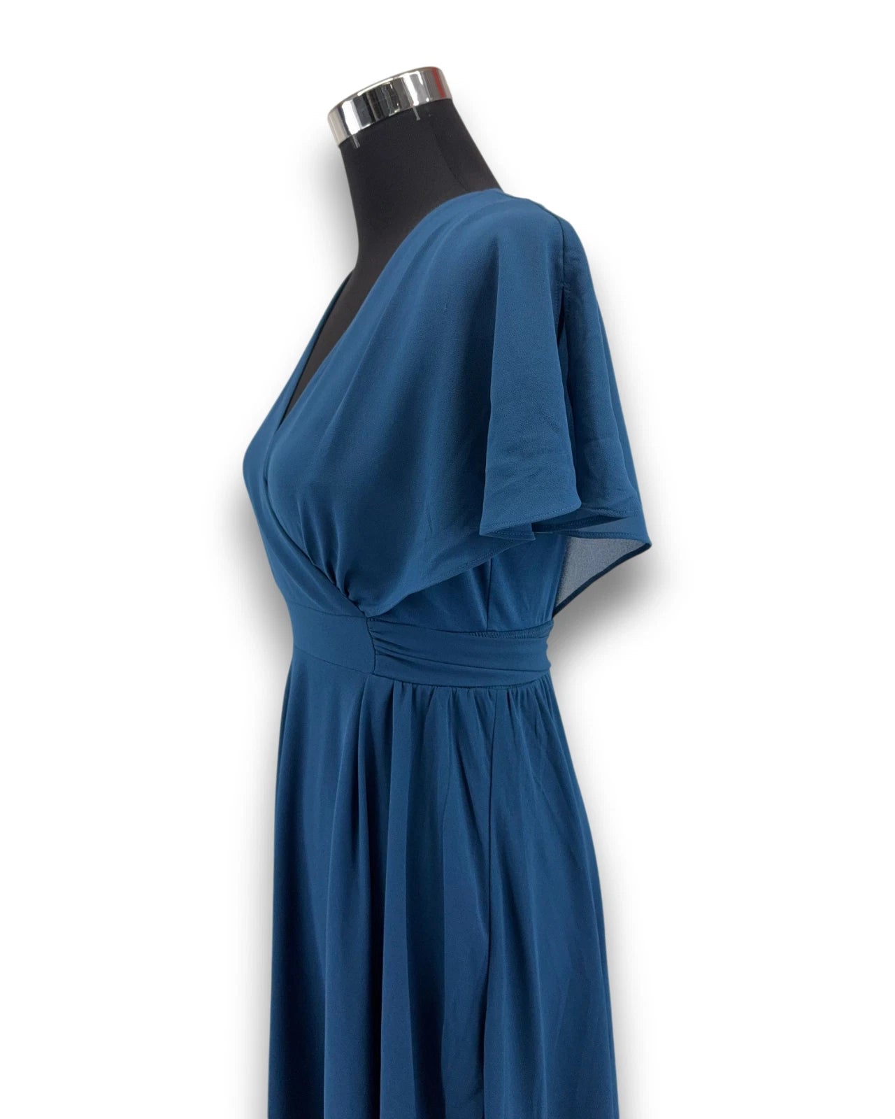 Curlbiuty Damen Kleid Blau Gr. 36 Chiffon V-Ausschnitt Cocktailkleid Vokuhila