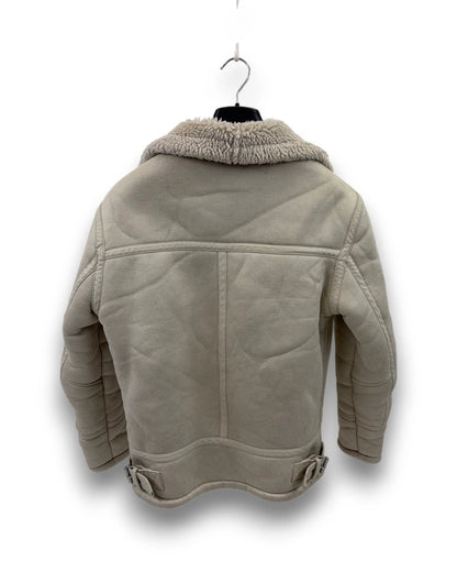 Zara Damen Jacke Gr. S hellbeige Teddy Bikerjacke mit Reißverschluss Preowned