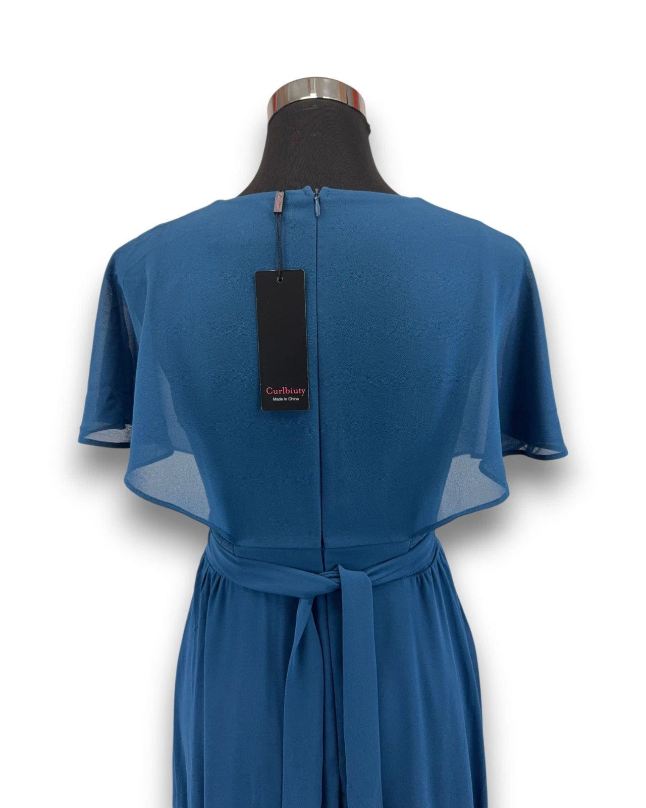 Curlbiuty Damen Kleid Blau Gr. 36 Chiffon V-Ausschnitt Cocktailkleid Vokuhila