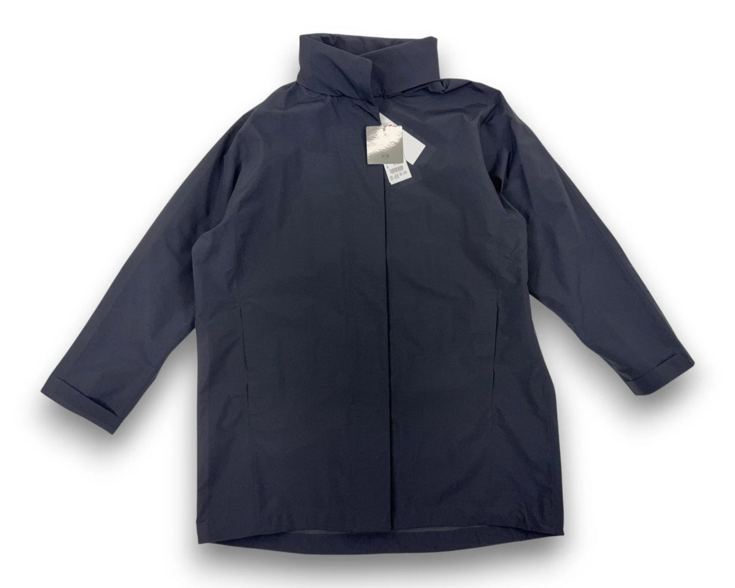 Uniqlo Damen BLOCKTECH Half Coat Gr. S Schwarz Regenjacke Oversized Jacke Kapuze