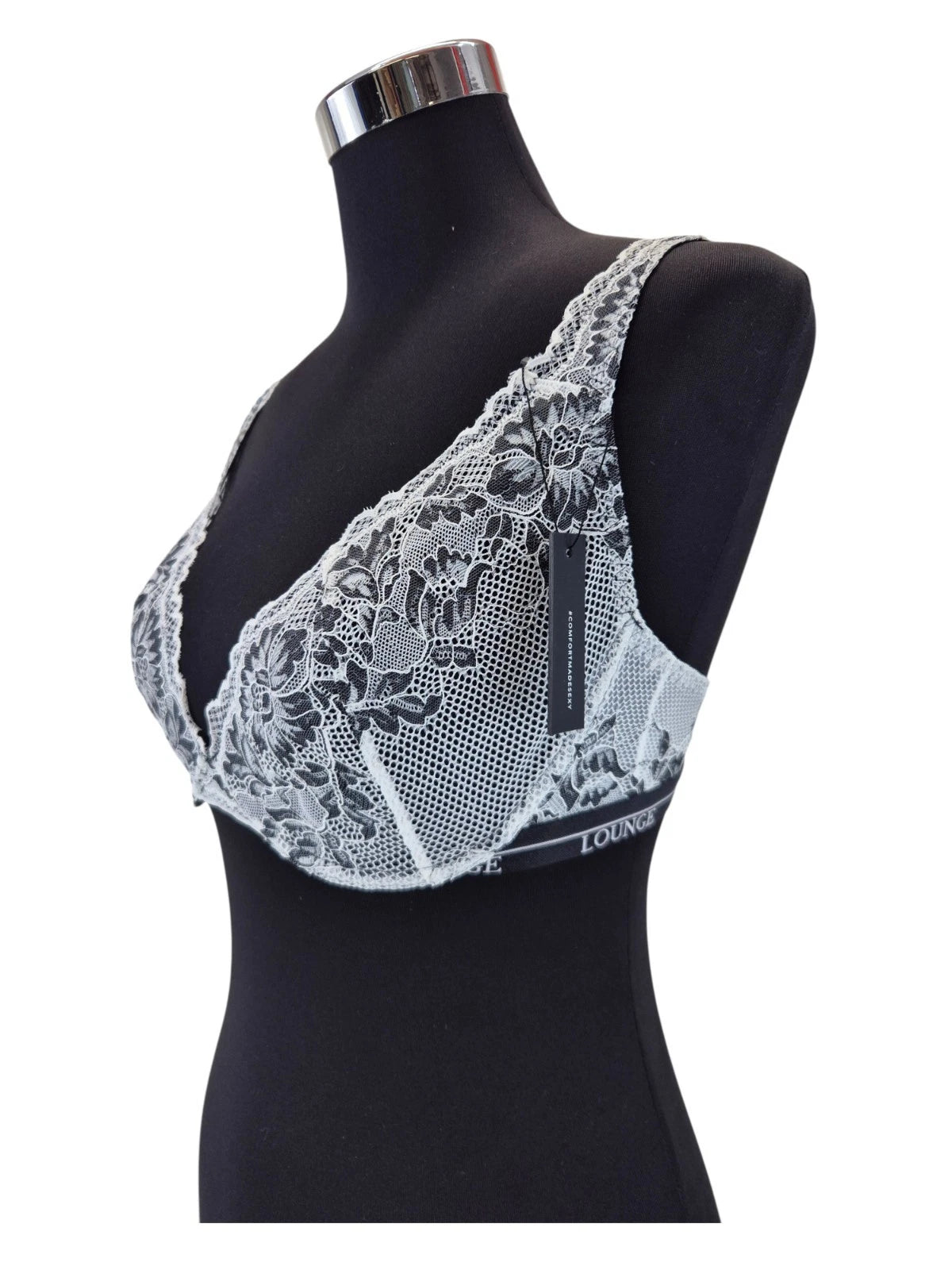 LOUNGE BH Luxe Balcony Bra EU: 65FF Schwarz Weiß Spitzen Bügel BH