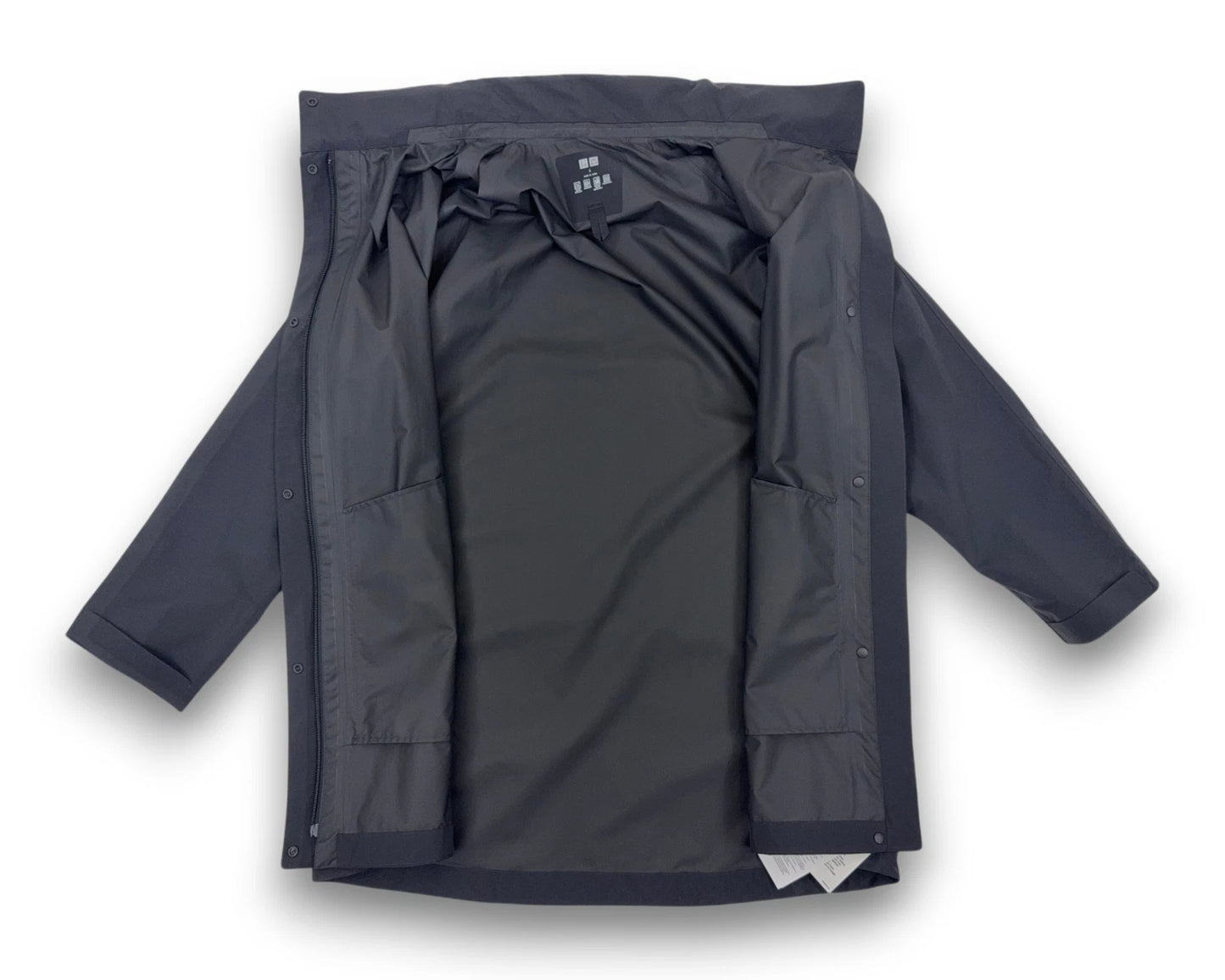 Uniqlo Damen BLOCKTECH Half Coat Gr. S Schwarz Regenjacke Oversized Jacke Kapuze