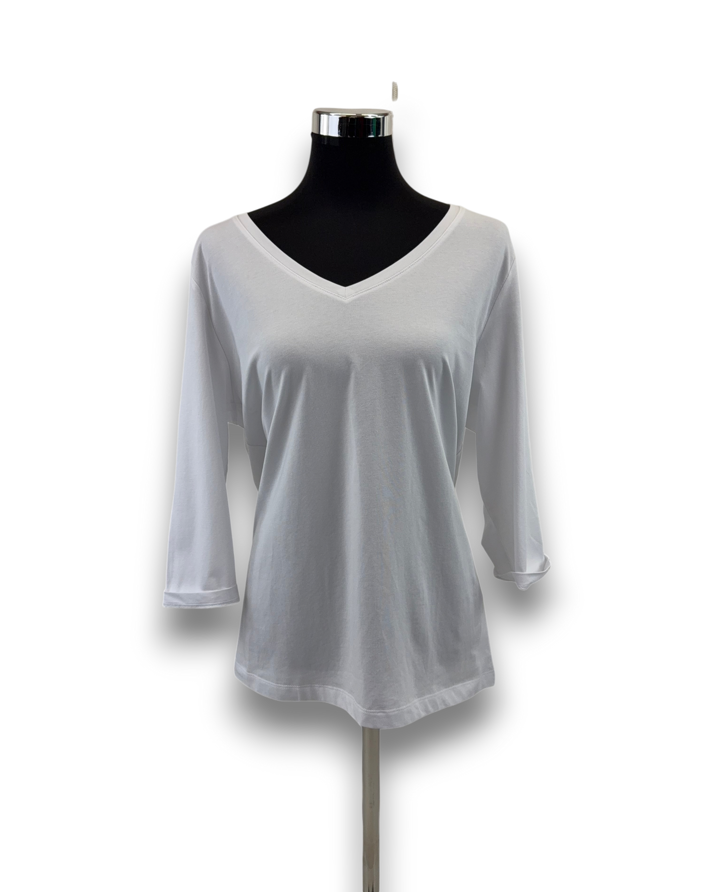 S.Oliver Damen Jerseyshirt Weiß Gr. 44 V-Ausschnitt 3/4-Ärmel Shirt T-Shirt