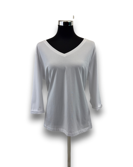 S.Oliver Damen Jerseyshirt Weiß Gr. 44 V-Ausschnitt 3/4-Ärmel Shirt T-Shirt