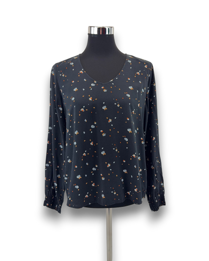 Tom Tailor Damen Bluse – Schwarz Geblümt – Größe S Langarm Oberteil Sommerbluse