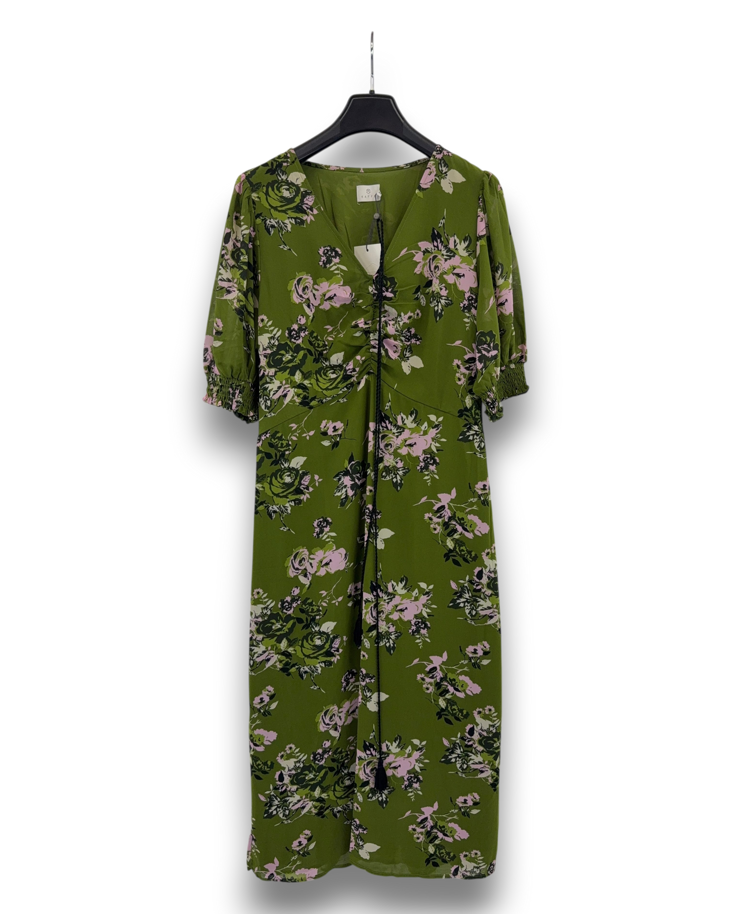Kaffe Damen Kleid KAvita – Grün – Größe 44 Midi Kleid mit Floralem Muster