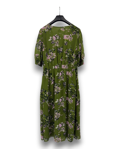 Kaffe Damen Kleid KAvita – Grün – Größe 44 Midi Kleid mit Floralem Muster