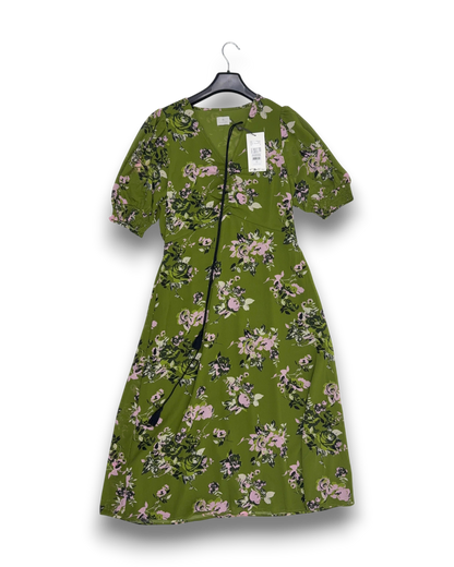 Kaffe Damen Kleid KAvita – Grün – Größe 44 Midi Kleid mit Floralem Muster