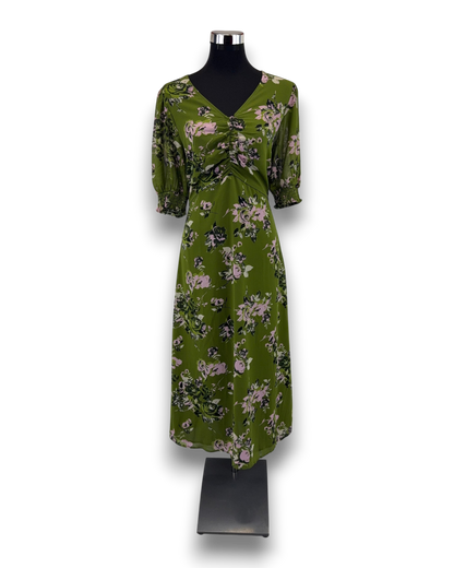 Kaffe Damen Kleid KAvita – Grün – Größe 44 Midi Kleid mit Floralem Muster