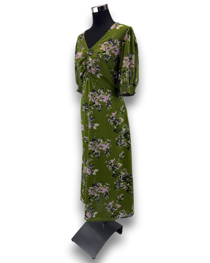 Kaffe Damen Kleid KAvita – Grün – Größe 44 Midi Kleid mit Floralem Muster