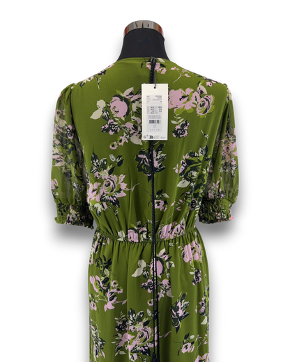 Kaffe Damen Kleid KAvita – Grün – Größe 44 Midi Kleid mit Floralem Muster