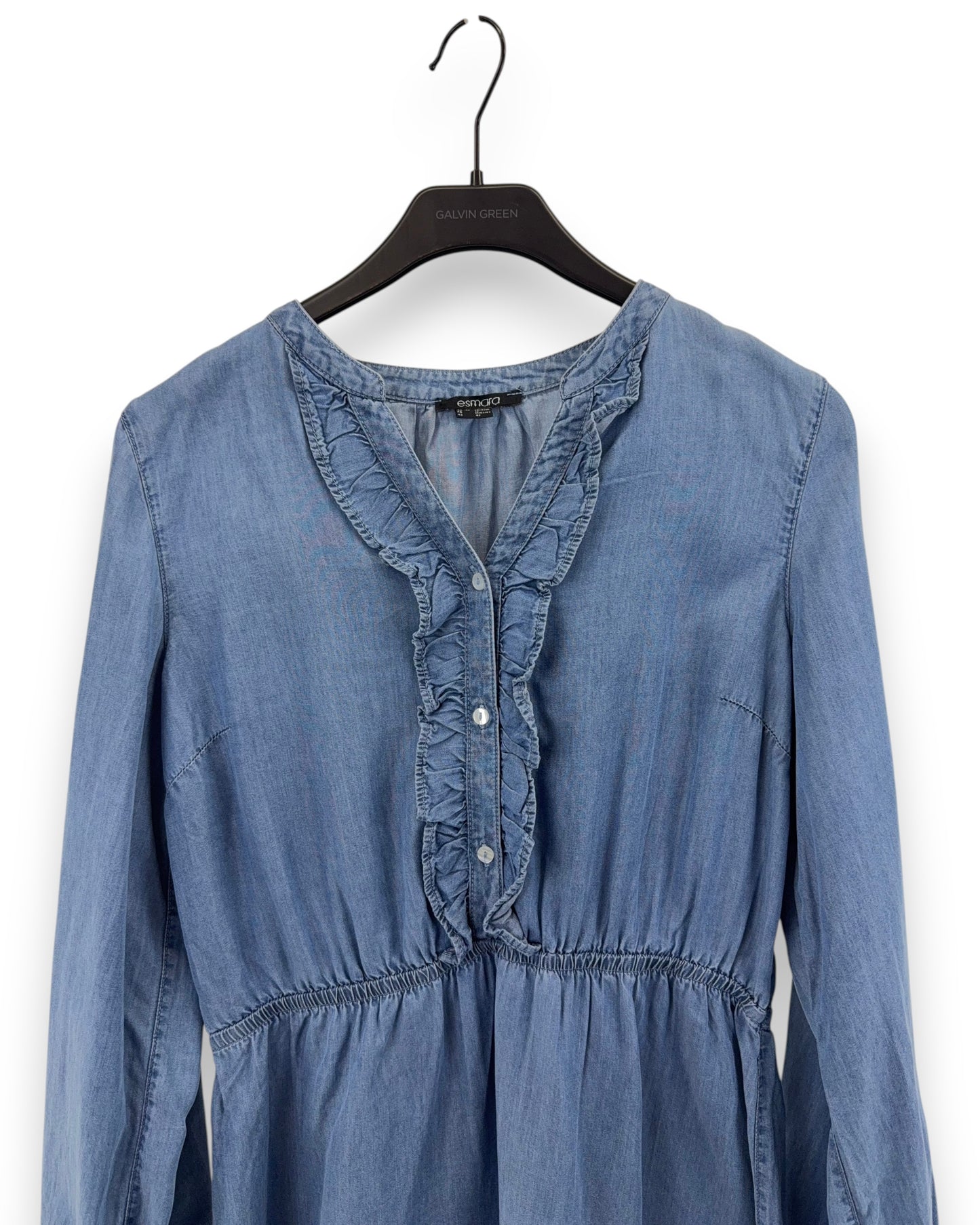 Esmara Damen Kleid in Jeansoptik Gr. 42 Blau Kleid Langarm Elastische Taille