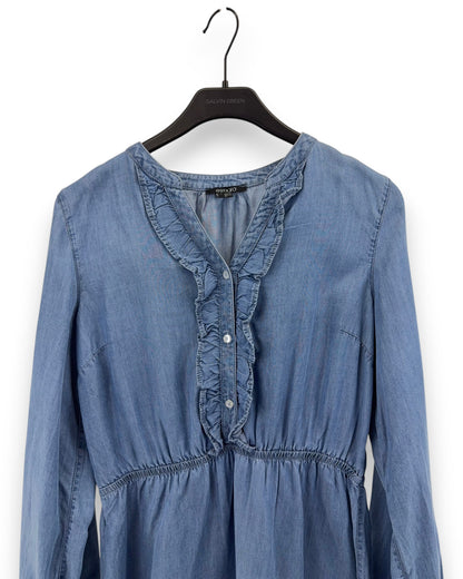 Esmara Damen Kleid in Jeansoptik Gr. 42 Blau Kleid Langarm Elastische Taille