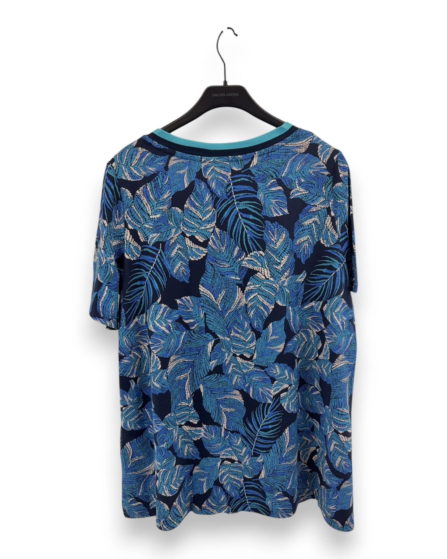 ULLA POPKEN Damen T-Shirt Blau Gr. 46/48 Blätter Muster Kurzarm Shirt Sommer