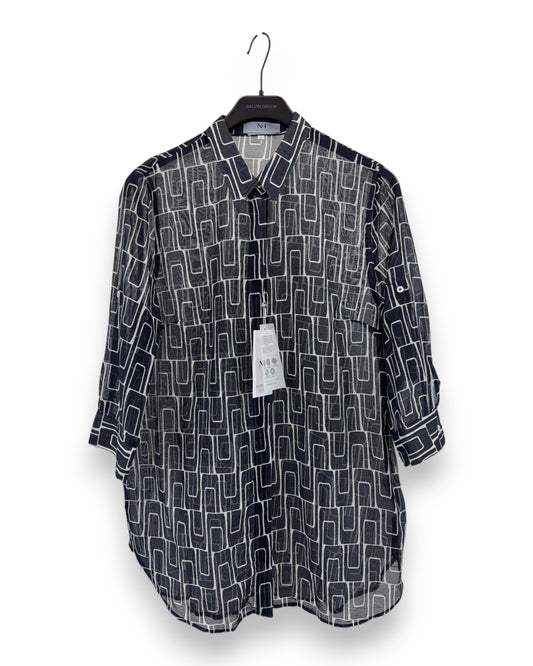 Nadine H Damen Bluse Gr. 42 transparen gemustert 3/4 Arm Oberteil Sommerbluse