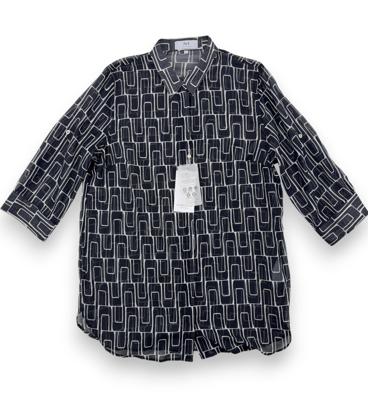 Nadine H Damen Bluse Gr. 42 transparen gemustert 3/4 Arm Oberteil Sommerbluse