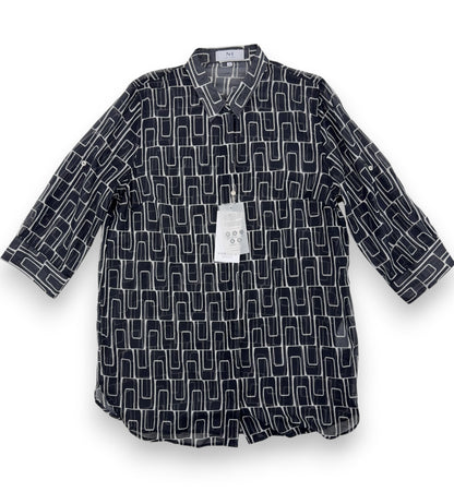 Nadine H Damen Bluse Gr. 42 transparen gemustert 3/4 Arm Oberteil Sommerbluse