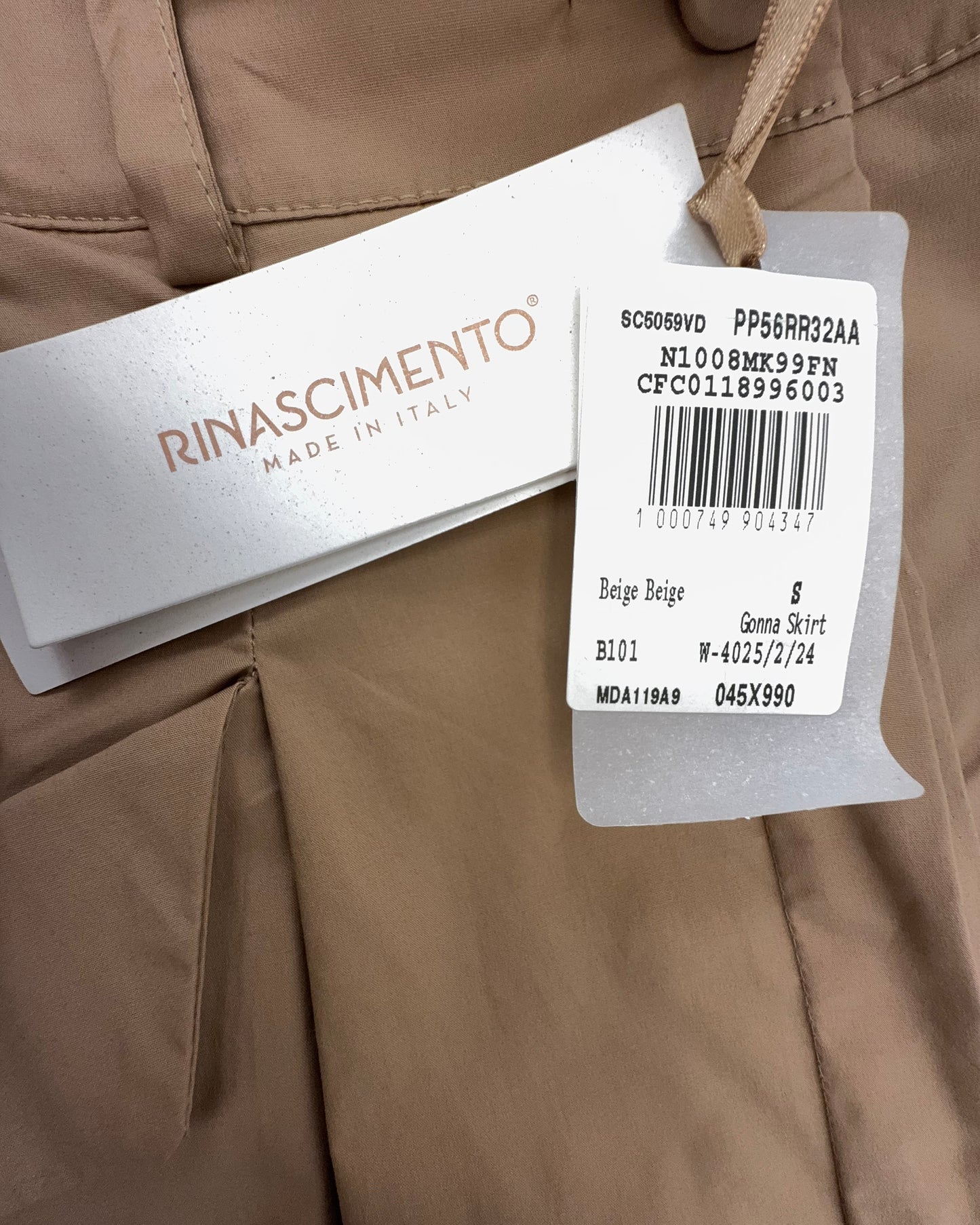 Rinascimento Damen Rock Gr. S Midirock Gonna Skirt Beige Knopfleiste Sommerrock