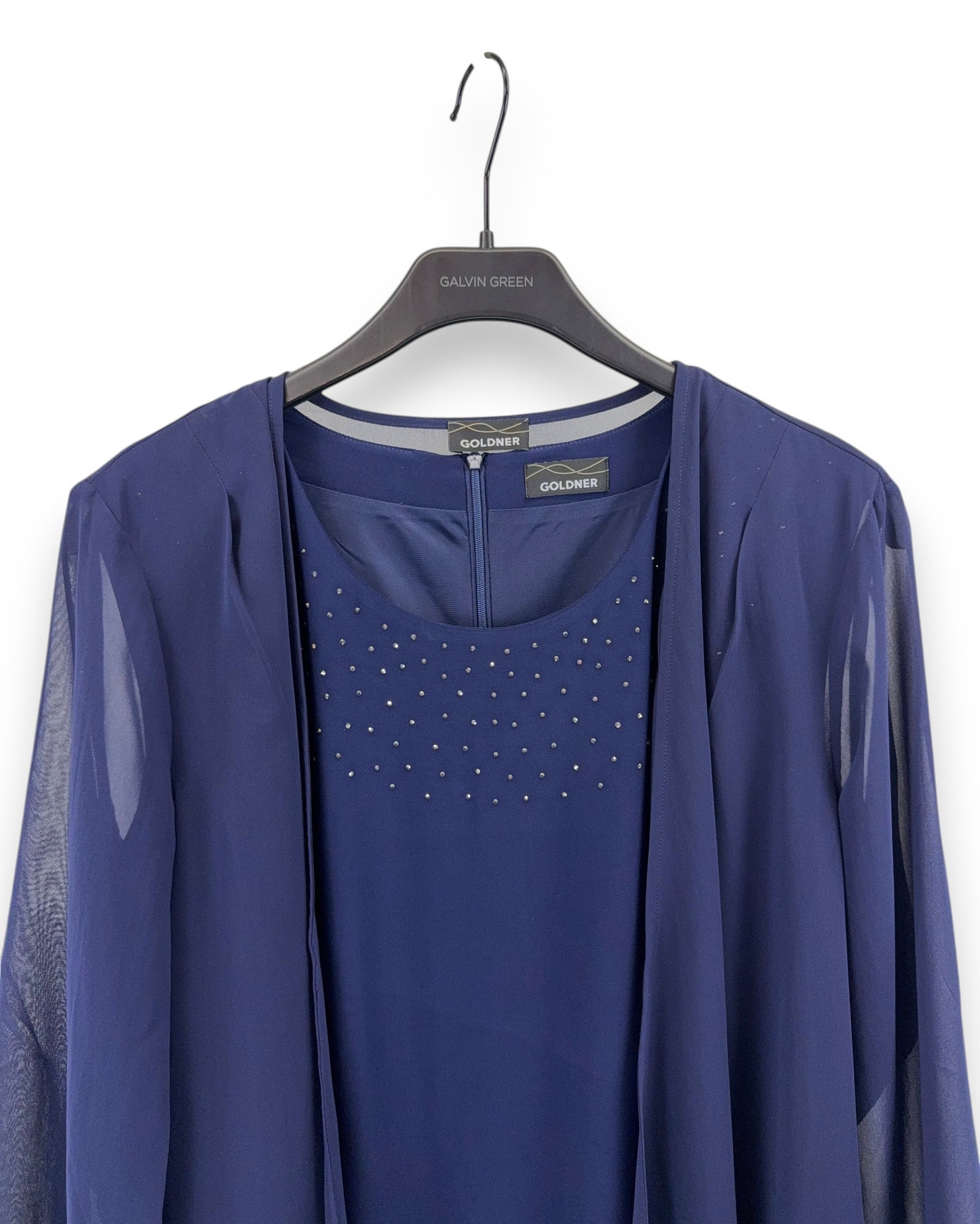 Goldner Kleid mit Chiffonjäckchen Gr 21 Marineblau Slinky Glitzersteine Sommer