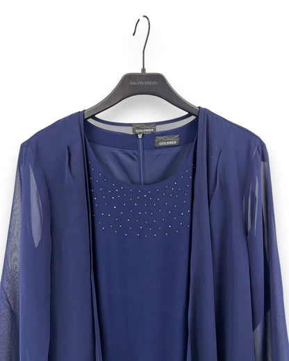 Goldner Kleid mit Chiffonjäckchen Gr 21 Marineblau Slinky Glitzersteine Sommer