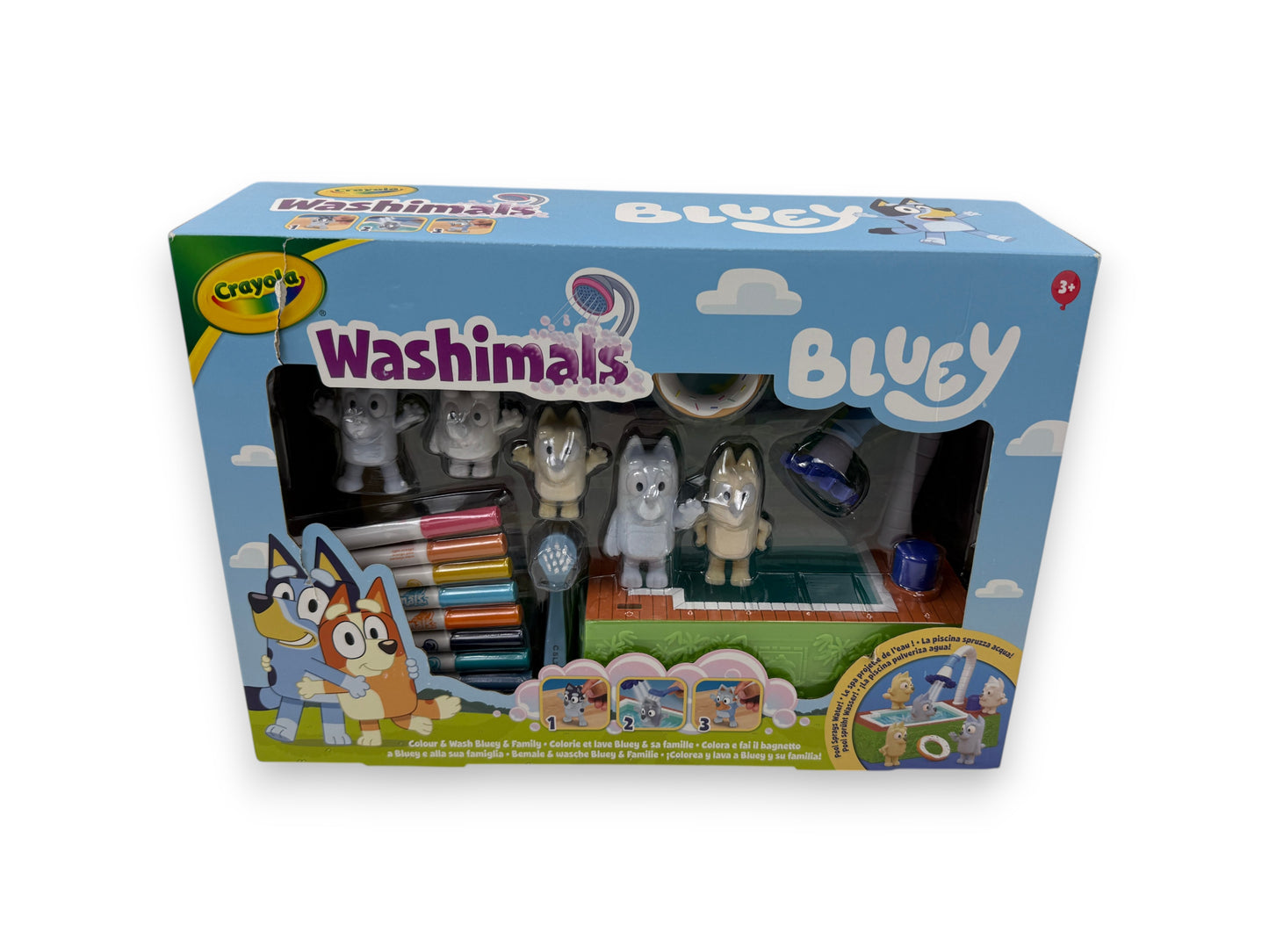 Crayola Washimals Bluey Kreativ Set Pool 5 Welpen 8 Filzstifte Spielset B-Ware