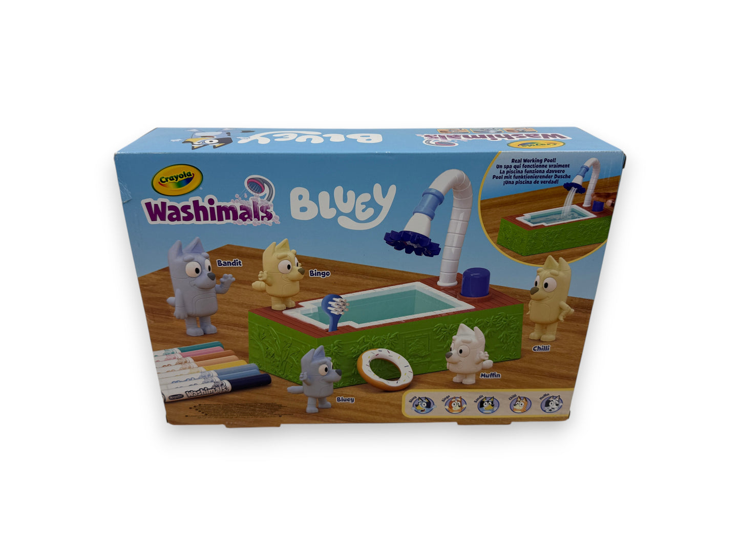 Crayola Washimals Bluey Kreativ Set Pool 5 Welpen 8 Filzstifte Spielset B-Ware