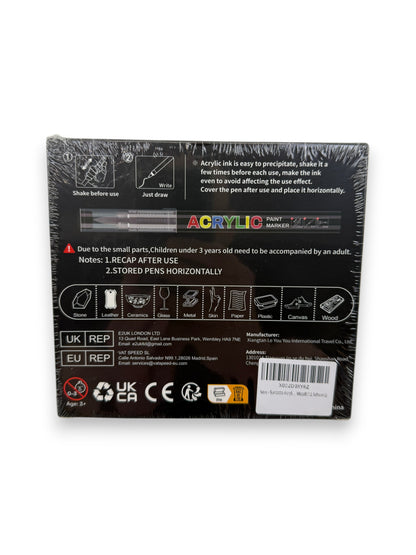 Surcotto 12er Set Acrylstifte Schwarz Pinselspitze Acrylmarker Steine Glas
