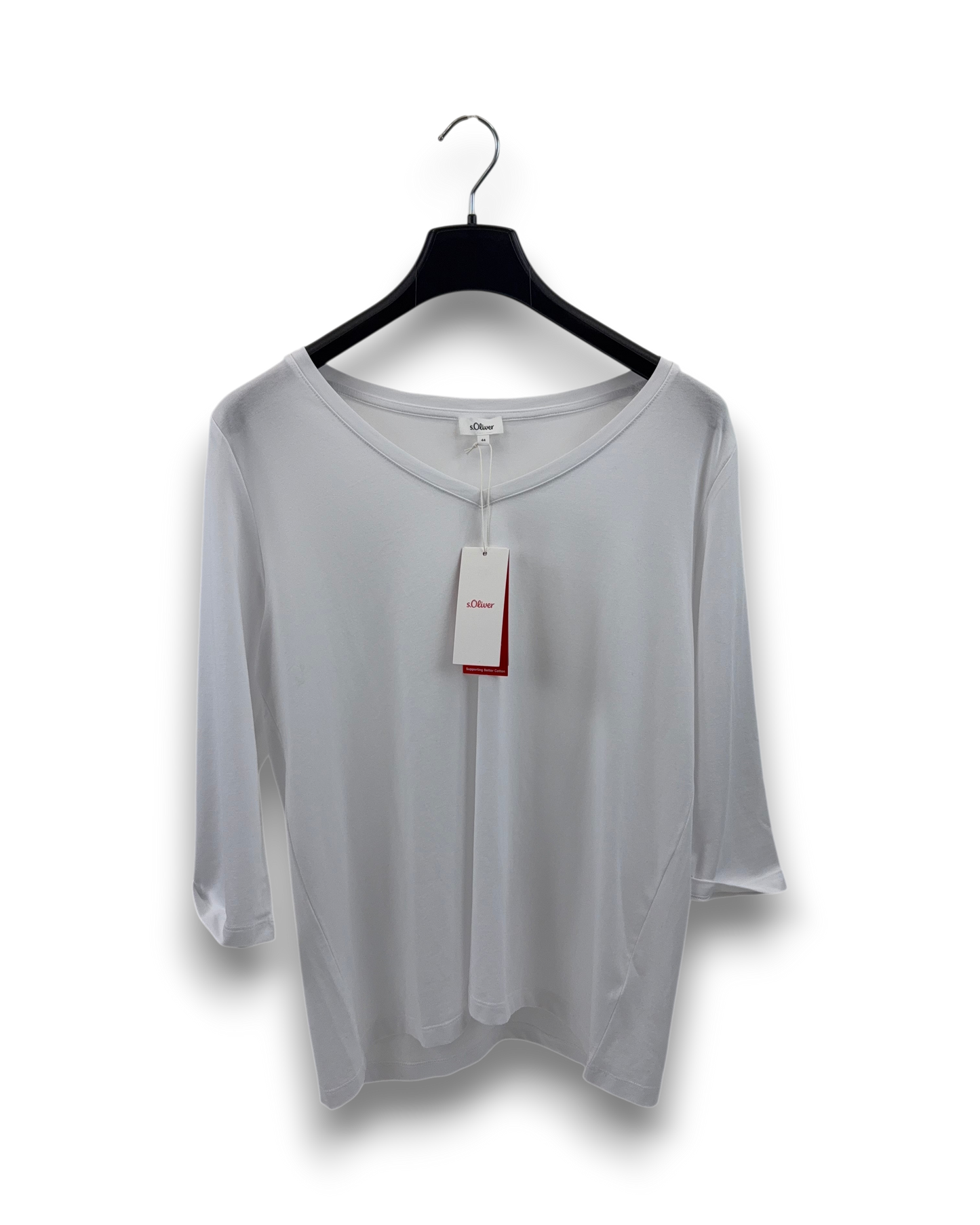 S.Oliver Damen Jerseyshirt Weiß Gr. 44 V-Ausschnitt 3/4-Ärmel Shirt T-Shirt