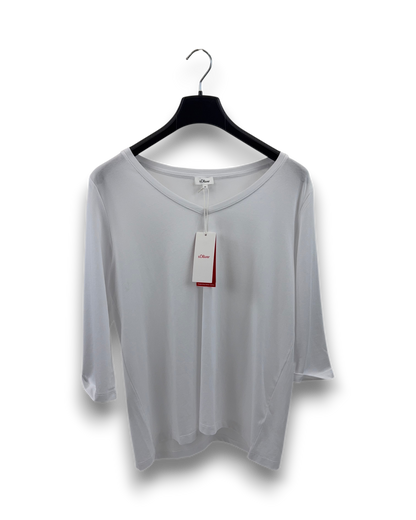 S.Oliver Damen Jerseyshirt Weiß Gr. 44 V-Ausschnitt 3/4-Ärmel Shirt T-Shirt